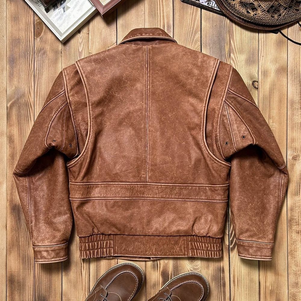 港风皮衣男2025新款复古做旧小牛皮冬季加绒加厚真皮飞行夹克外套
