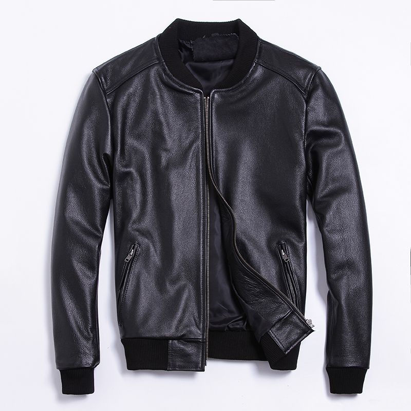 头层牛皮真皮皮衣修身皮夹克男士外套机车服棒球服飞行服大码男装