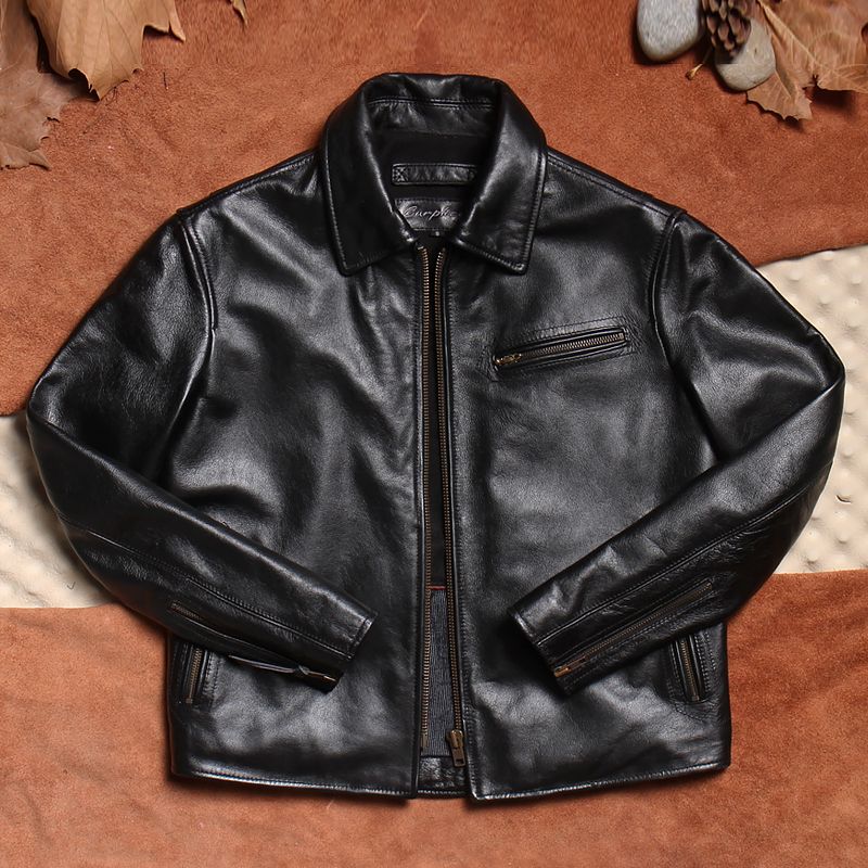 经典1930s~原皮原纹 重头层牛皮机车服真皮皮衣男修身皮夹克2024