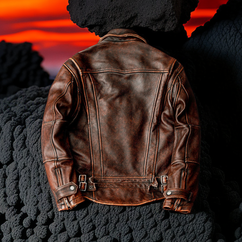 春装新款阿美咔叽复古做旧头层牛皮真皮皮衣男机车皮夹克燕尾服潮