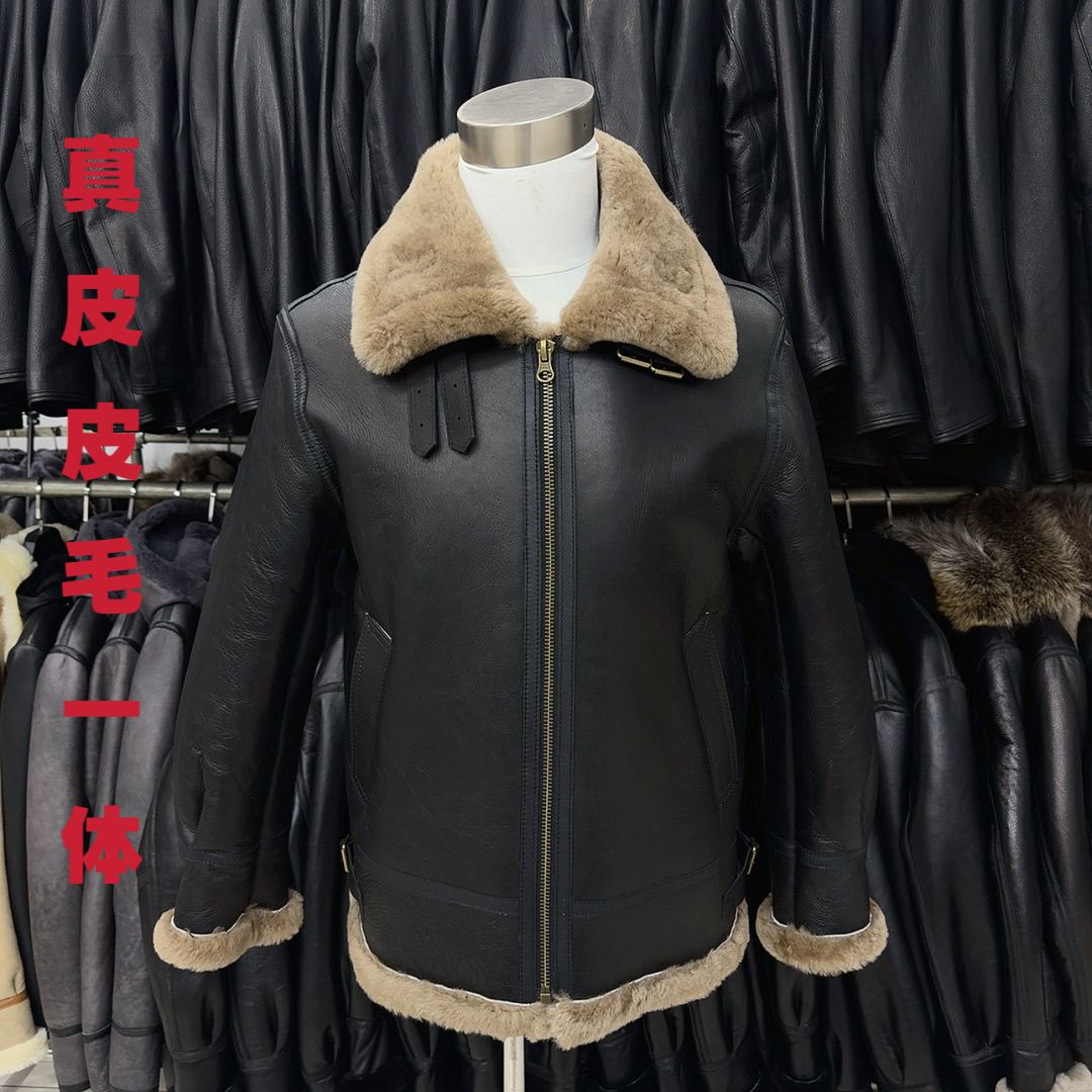 B3男士原生态羊皮皮毛一体冬季真皮加厚机车皮衣皮草外套夹克