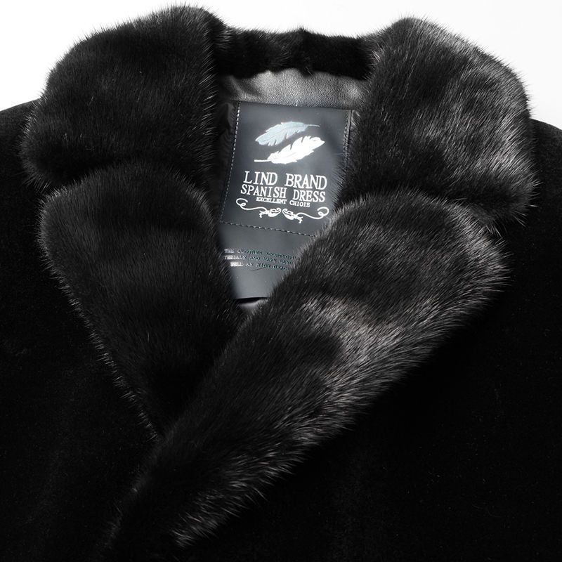 2025新款真皮皮衣男式皮草黑色整貂水貂领裘皮羊毛大衣中长款外套