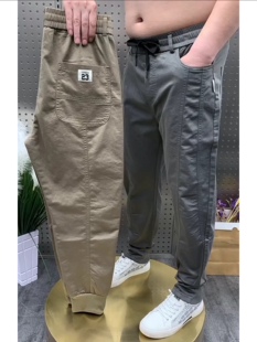 男士 中年小脚裤 休闲裤 弹力哈伦裤 松紧腰宽松水洗棉老爹裤 23春秋季