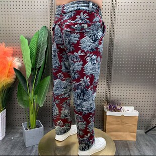 秋冬季花裤男士宽松印花老爹裤中青年舒适砖石绒小脚哈伦裤休闲裤