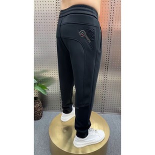 春秋季螺纹棉红色运动裤卫裤休闲裤男士百搭束脚裤兜拉链小脚裤潮