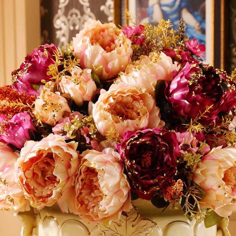 杜兰朵 欧式落地花瓶摆件奢华客厅复古大号花盆陶瓷罗马柱装饰品