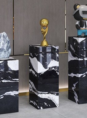 大理石纹雕塑工艺品岩板摆件底座展示台酒店展厅会所客厅装饰摆设