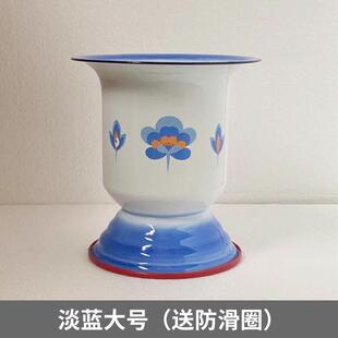 加高加厚搪瓷高脚痰罐 带盖带暖垫儿童老人用高痰盂坐便器 尿桶