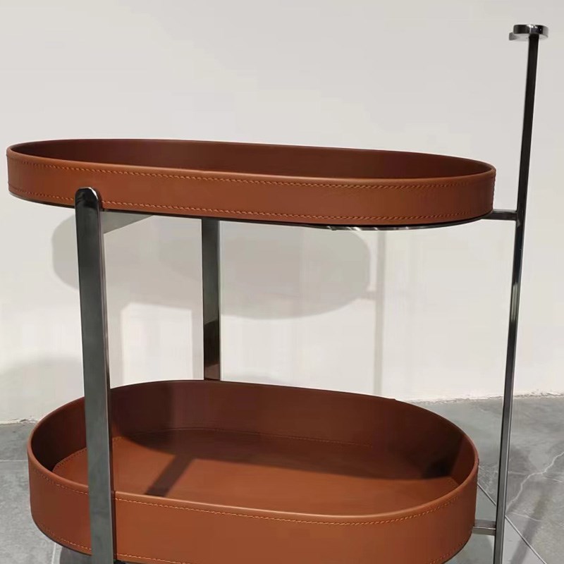 轻奢马鞍皮移动沙发边几小推车茶几客厅家用角几床头柜带轮置物架