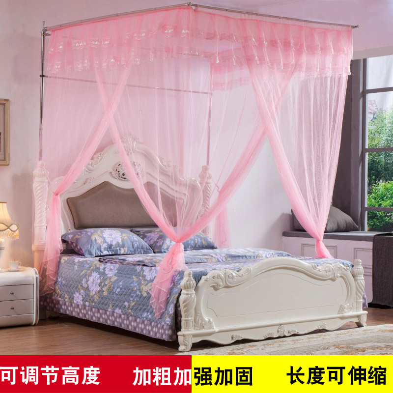 蚊帐不锈钢压脚落地加厚加固可调高伸缩三开门家用宫廷1.8米1.5m