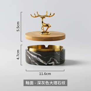 潮流客厅办公室大号烟灰缸 烟缸不锈钢带盖家用防飞灰轻奢创意个性