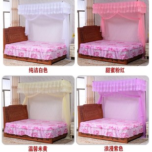 伸缩蚊帐加厚加粗不锈钢支架杆通用简约三单门1.5m82米床方形蚊帐