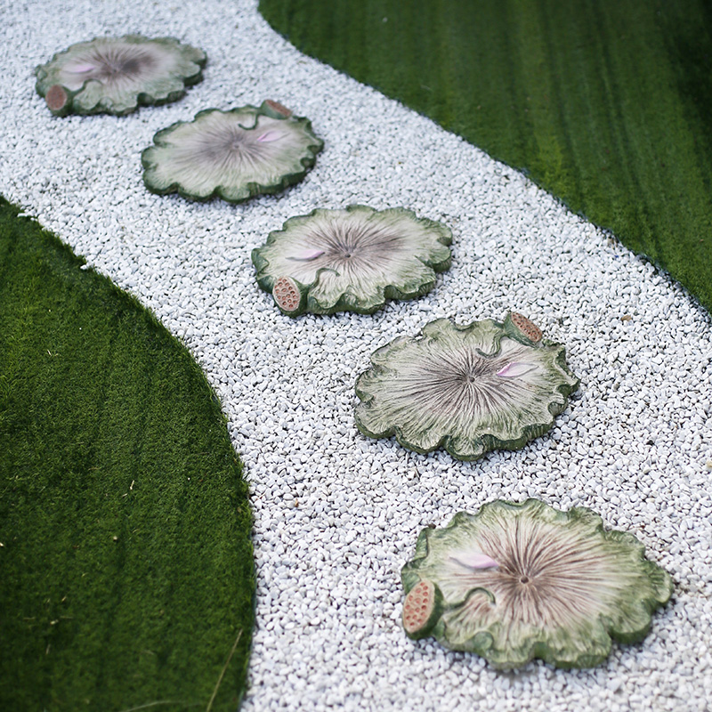 中式庭院汀步脚踏石草坪园林别墅荷叶室户外创意花园院子莲花装饰