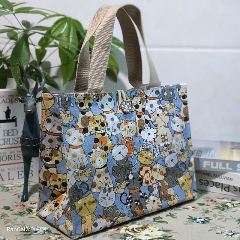 卡通印花帆布饭盒包午餐包日式便当袋上班族手提袋饭兜妈咪带饭包
