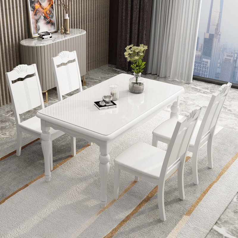 实木餐桌椅组合现代简约欧式小户型长方形餐桌钢化玻璃家用饭桌子