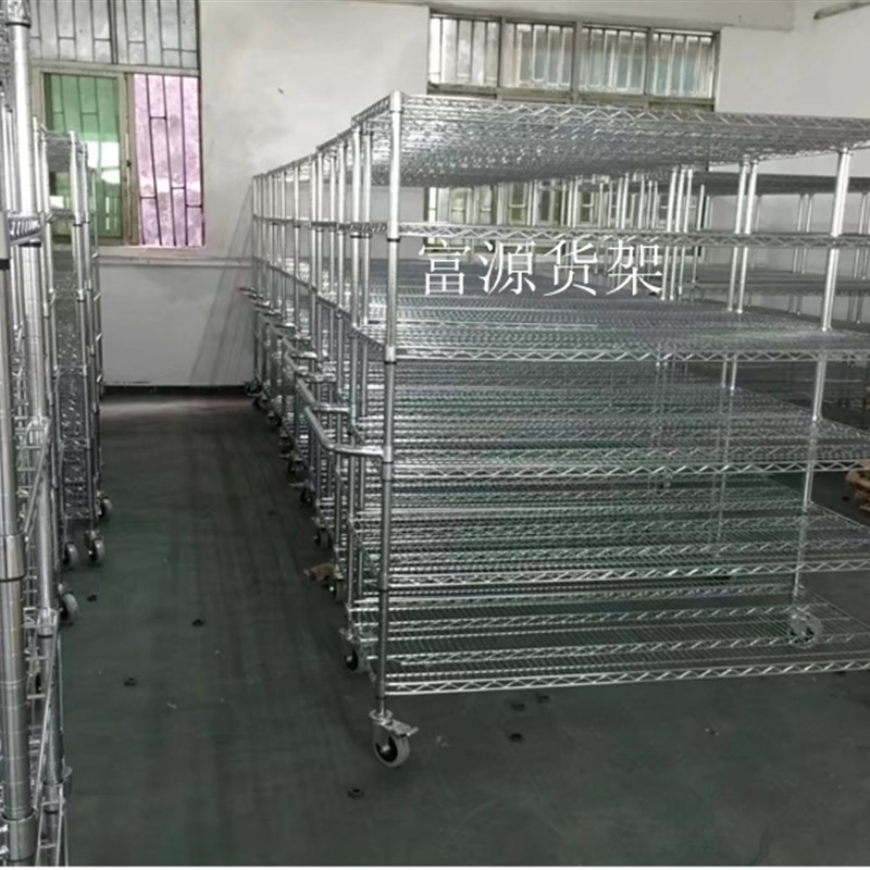 货架不锈钢仓库镀铬置物镂空架防静电物料家用推车带轮移动展示架