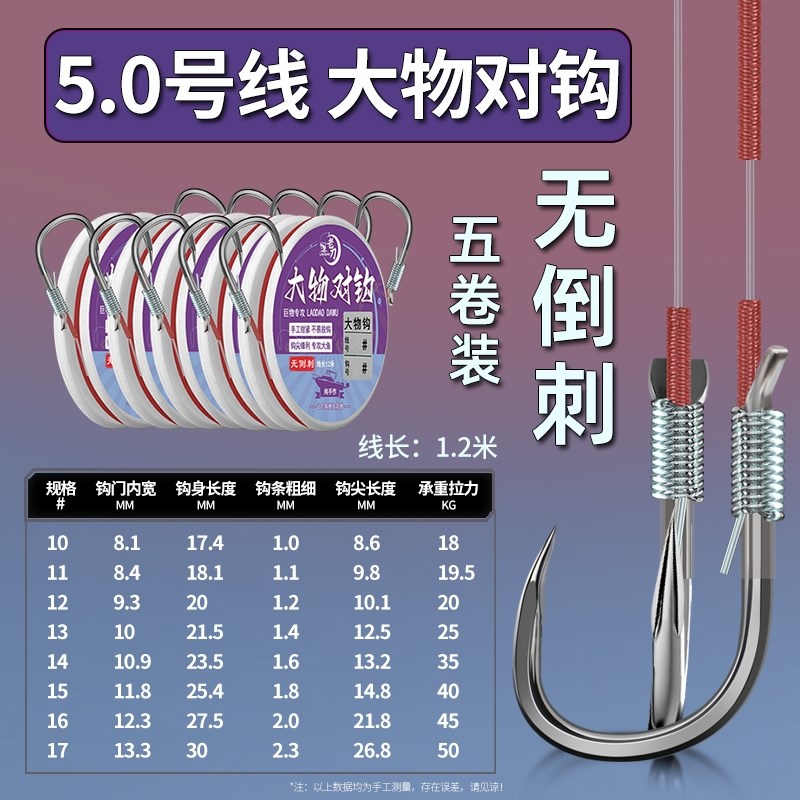 成品无倒刺正嘴草青鱼钩加粗双钩伊势尼大物巨物加固子线对钩