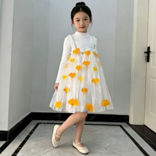 儿童环保时装秀母女走秀服装成人亲子塑料袋手工衣服银杏叶时装秀