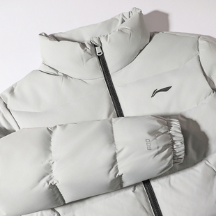 李宁无帽短羽绒服2025冬季新款80%鸭绒厚款保暖宽松立领灰色外套