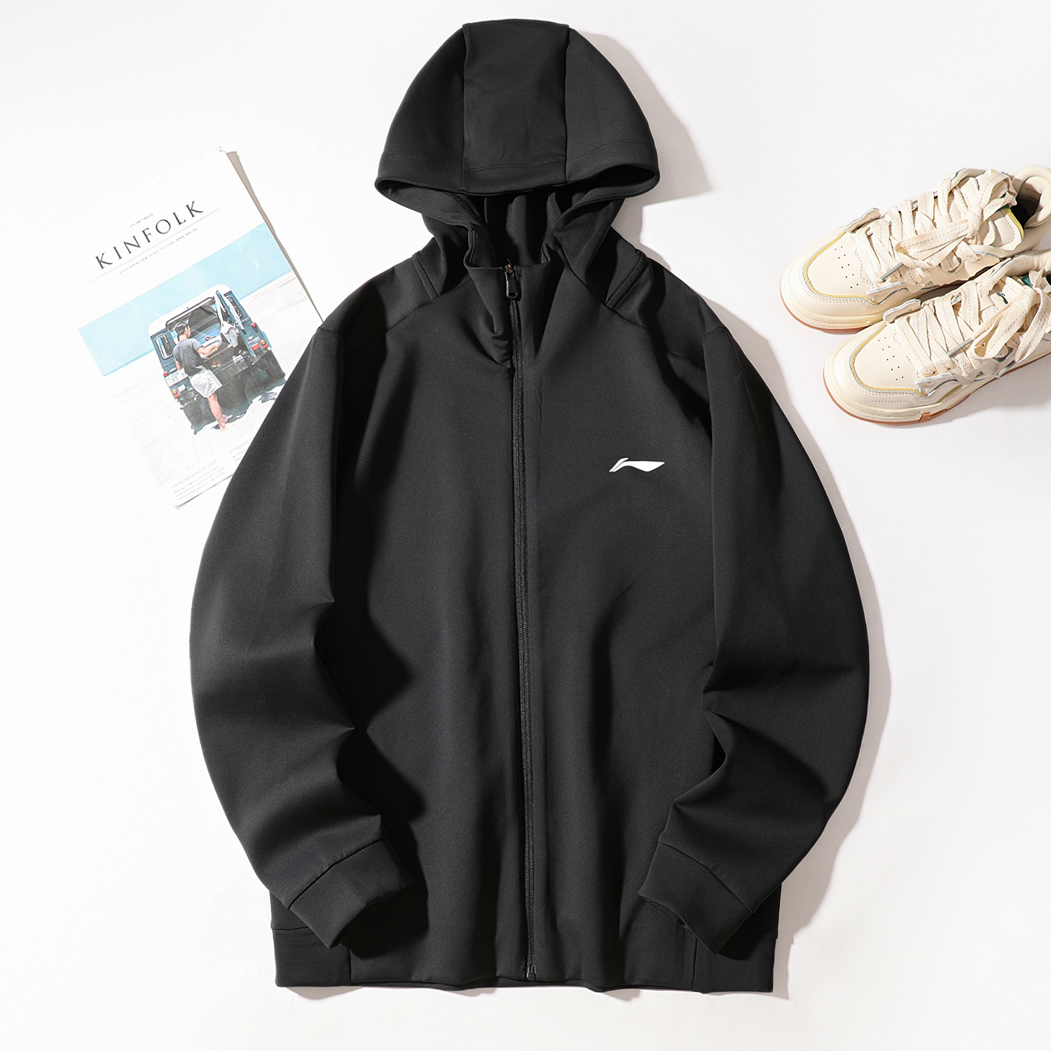 李宁针织连帽外套男2025秋季新款健身系列立体裁剪卫衣排汗运动服