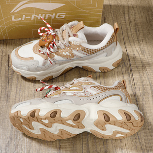 李宁休闲鞋女鞋2025冬季新款姜饼人加绒猫爪鞋运动鞋厚底老爹鞋