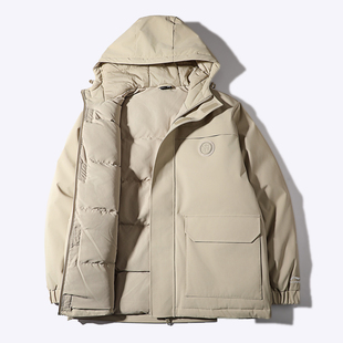 李宁连帽短羽绒服男2025冬季新款防泼水保暖宽松运动工装风外套