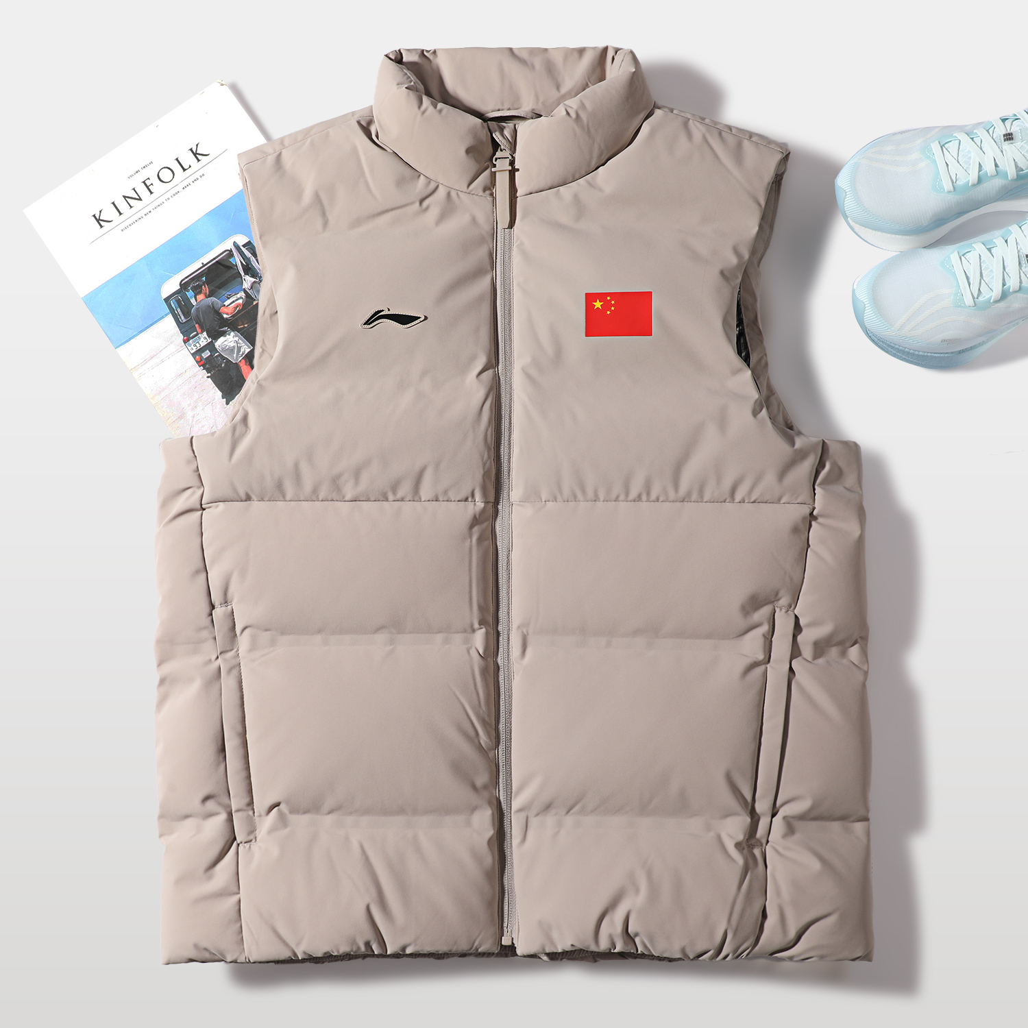 李宁羽绒马甲男子2025冬季新款荣耀系列90%鸭绒保暖国旗款羽绒服