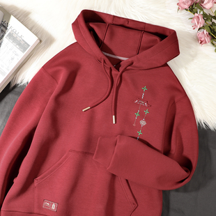 李宁连帽卫衣女款2026春季新款中国文化故宫联名宽松套头红色长袖