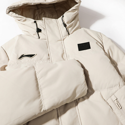 李宁中长款羽绒服2025冬季新款羽毛球系列鸭绒保暖连帽国旗款外套