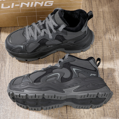 李宁加绒中帮休闲鞋女2025冬季新款星芒女鞋户外登山防滑保暖鞋子