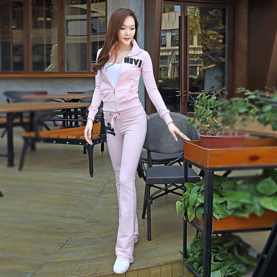 时尚运动套装女2025秋季新款休闲韩版立领卫衣两件套修身微喇叭裤