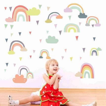 INS爆款彩虹云朵雨点墙贴儿童房幼儿园装饰自粘壁画壁饰涂鸦贴纸