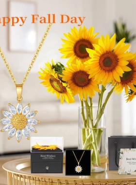 跨境欧美热销满钻微镶设计轻奢小众吊坠高级不掉色向日葵花朵项链