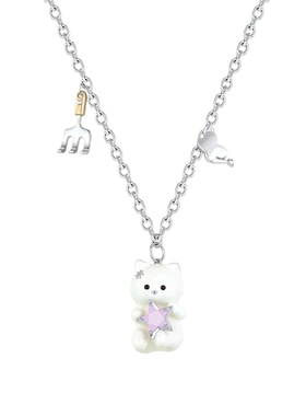 花园/白色珐琅猫咪礼物情绪项链女 爱猫人士项链气质可爱甜美