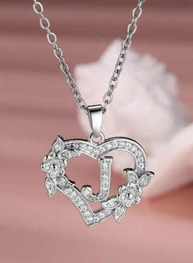 亚马逊跨境爆款 心形26英文字母项链小众百搭热卖爆款