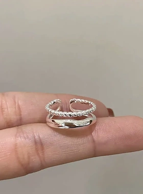 925纯银双层开口戒指女2023年新款ins潮食指戒小众高级感气质指环