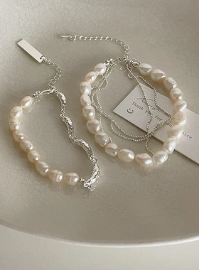 淡水珍珠金属链条手链女设计感小众法式复古个性百搭气质时尚手饰