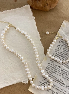 新韩国复古天然珍珠项链 韩版博主网红珍珠项链 巴洛克珍珠项链女