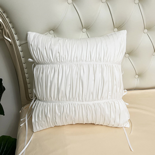锦帛庄秀法式奶油风纯棉褶皱绑带抱枕套沙发靠垫床头靠枕可拆洗