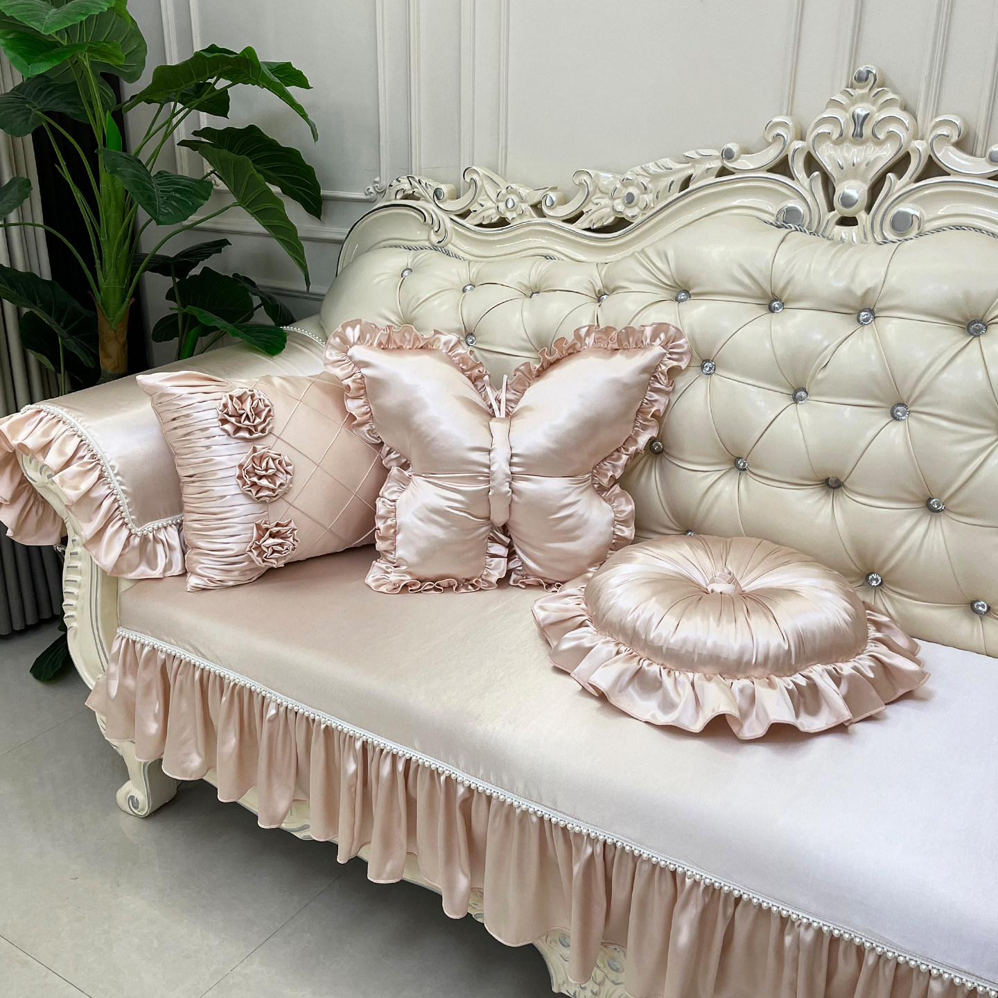 抱枕含芯床品圆枕多色可订做飞边