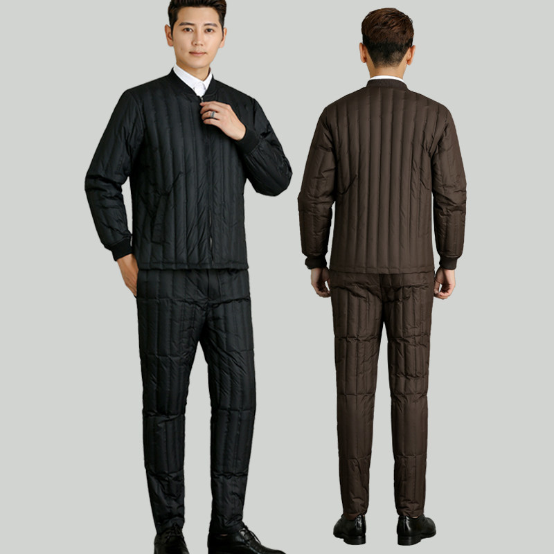 中老年人羽绒服内胆男宽松大码轻薄鸭绒棉袄棉裤居家内穿爸爸套装