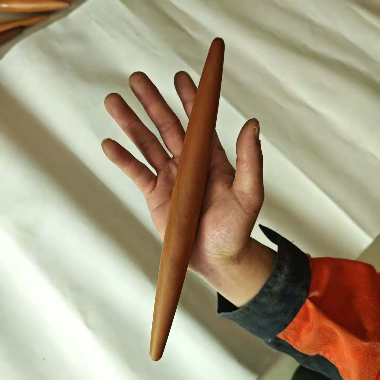 黄梨木两头尖面杖擀饼工具鱼肚面杖实木大肚子面杖中间粗枣核尖头