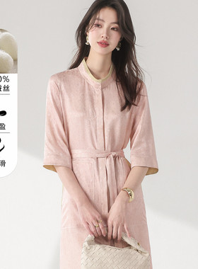 古今GUJIN 新款100%桑蚕丝双面穿~立领碎花真丝连衣裙 7224319