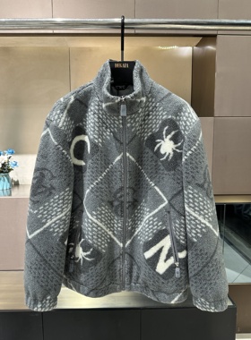 CNC 25秋冬新款 男士时尚满印花版立领毛料夹克外套 811G324010