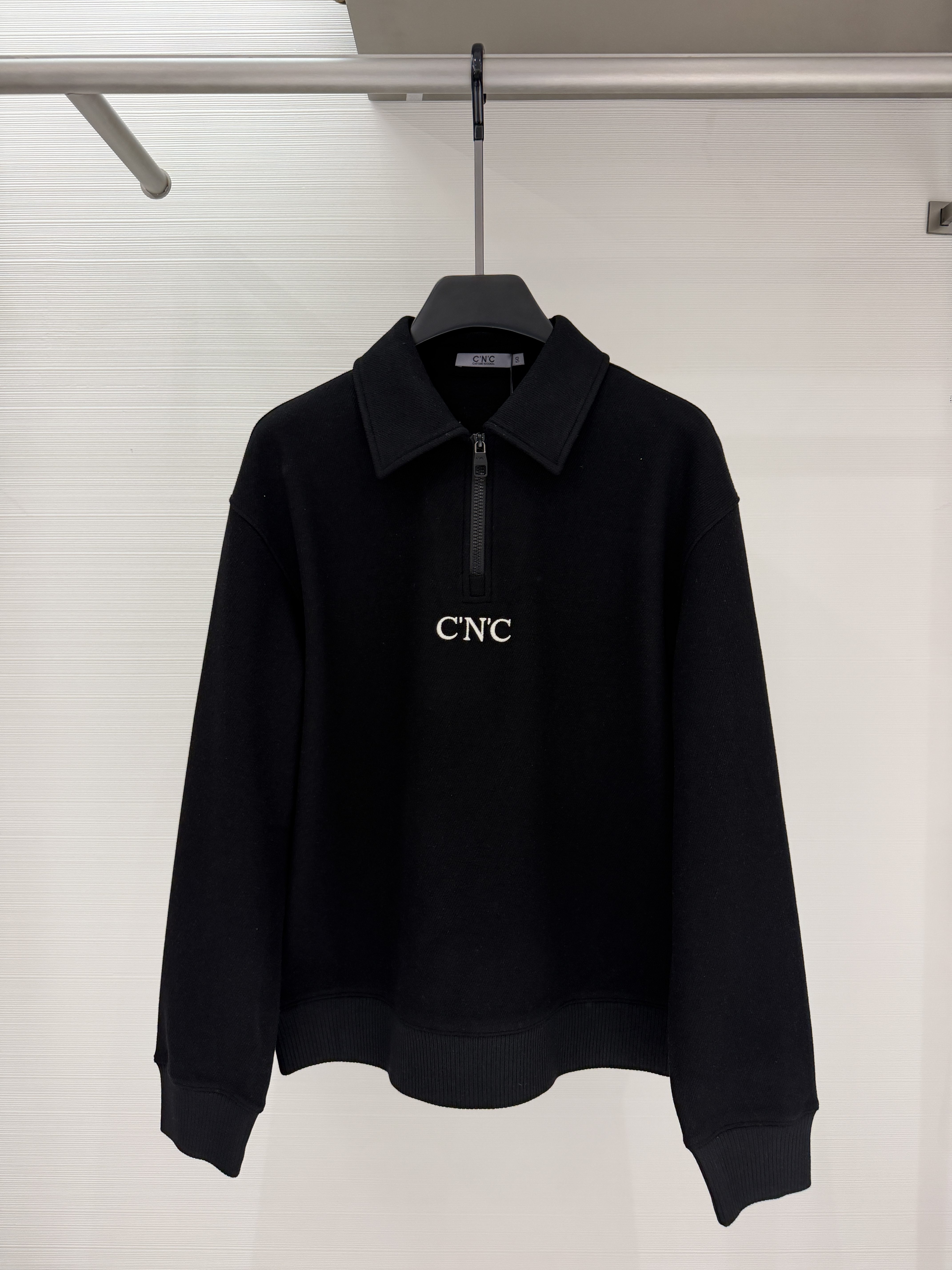 CNC男装26秋冬新款长袖卫衣字母刺绣薄绒翻领休闲上衣811H3640AF