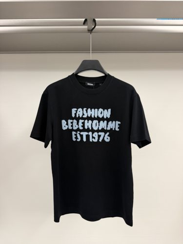 BEBE男装26秋冬新款短袖T恤字母绣花纯棉圆领上衣BM263832067000