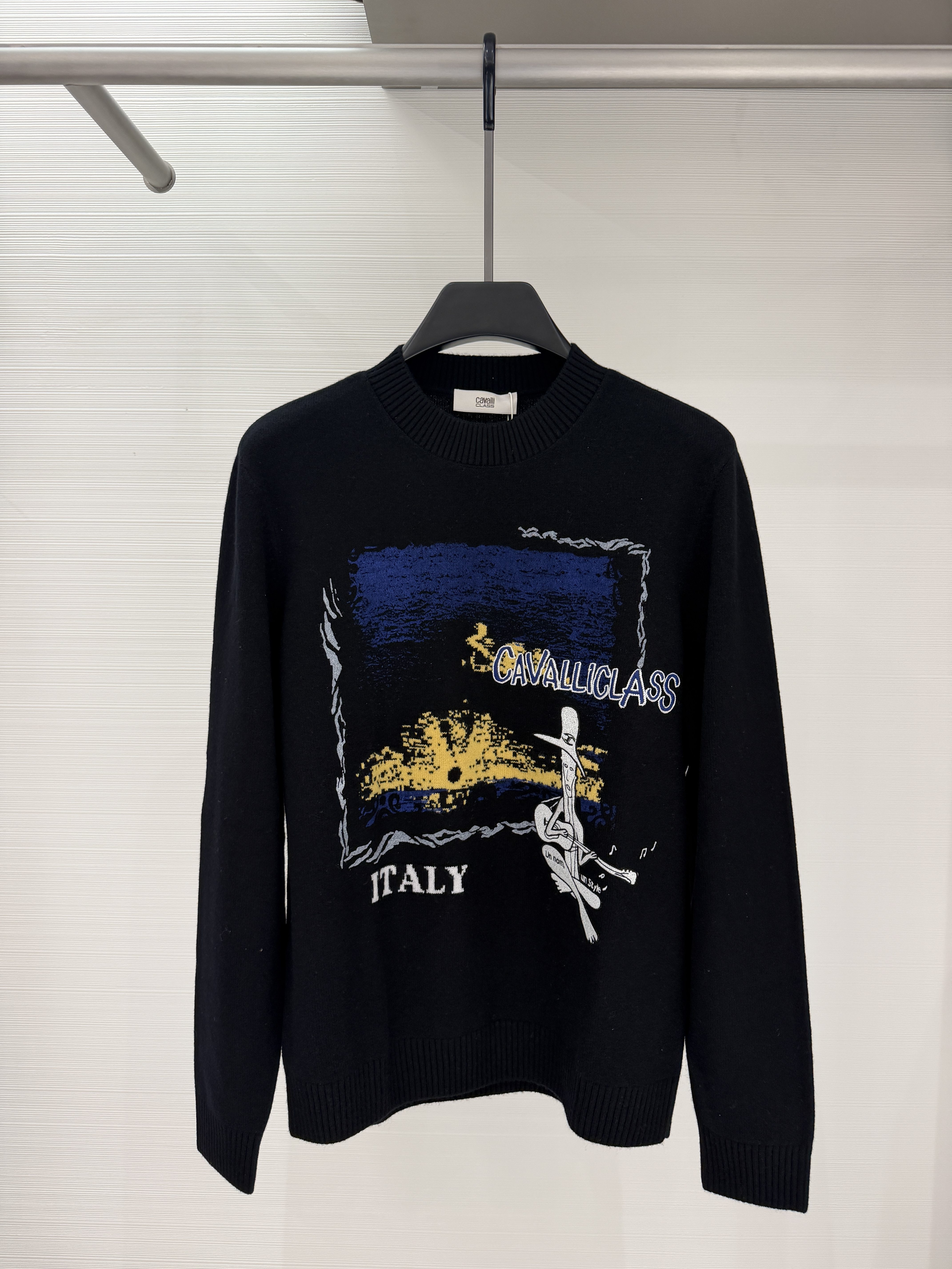 Cavalli Class男装26秋冬新款羊毛衫时尚印花刺绣上衣CM032F3295