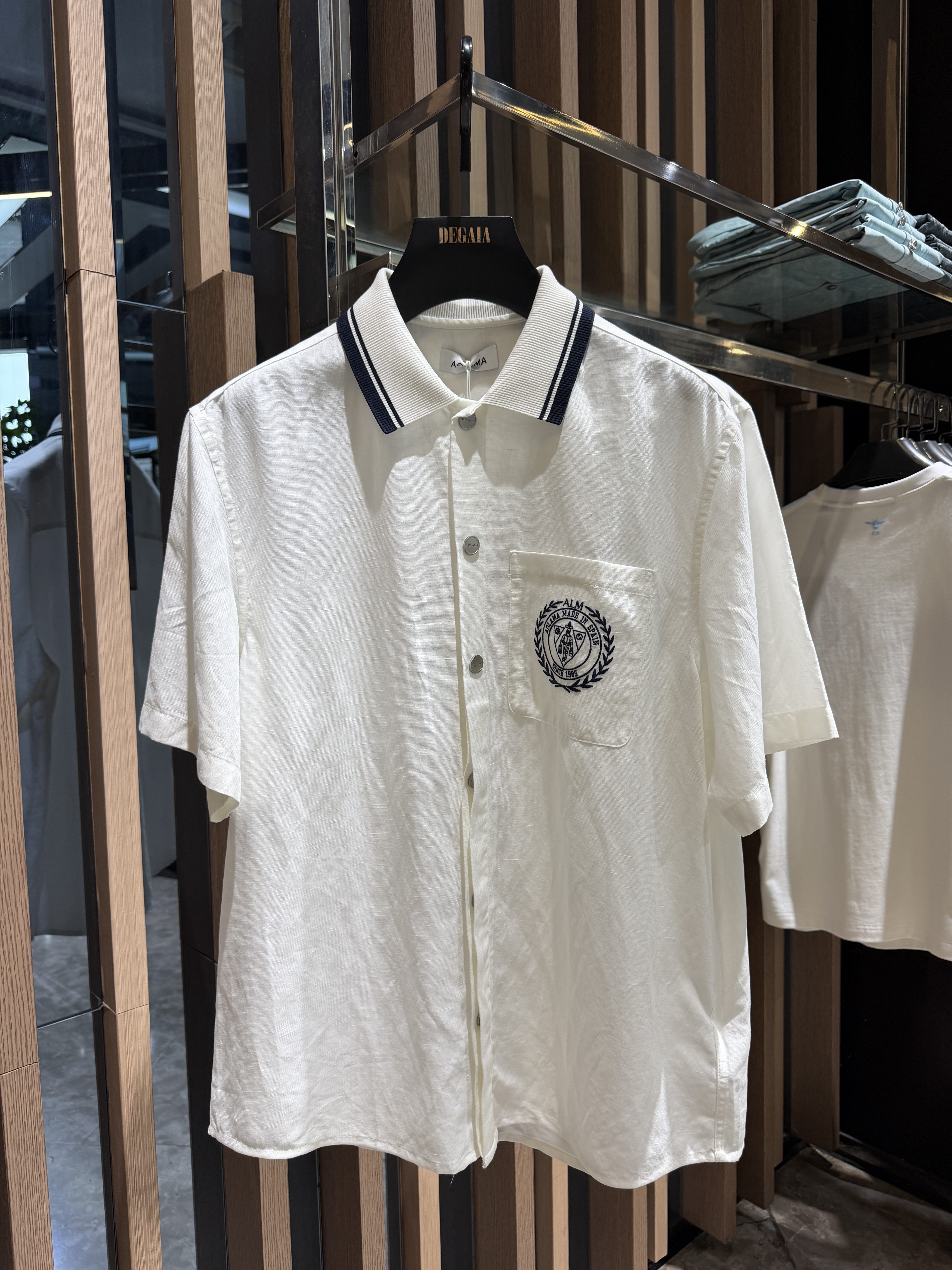AOLAMA男装26夏季新款刺绣衬衫外套宽松亚麻翻领短袖880762269