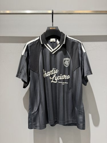 Charlie Luciano 新款字母标识V领宽松休闲撞色翻领百搭T恤上衣潮