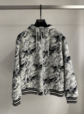 CNC 25秋冬新款 男士时尚扎染字母刺绣连帽休闲棉夹克 811G321020